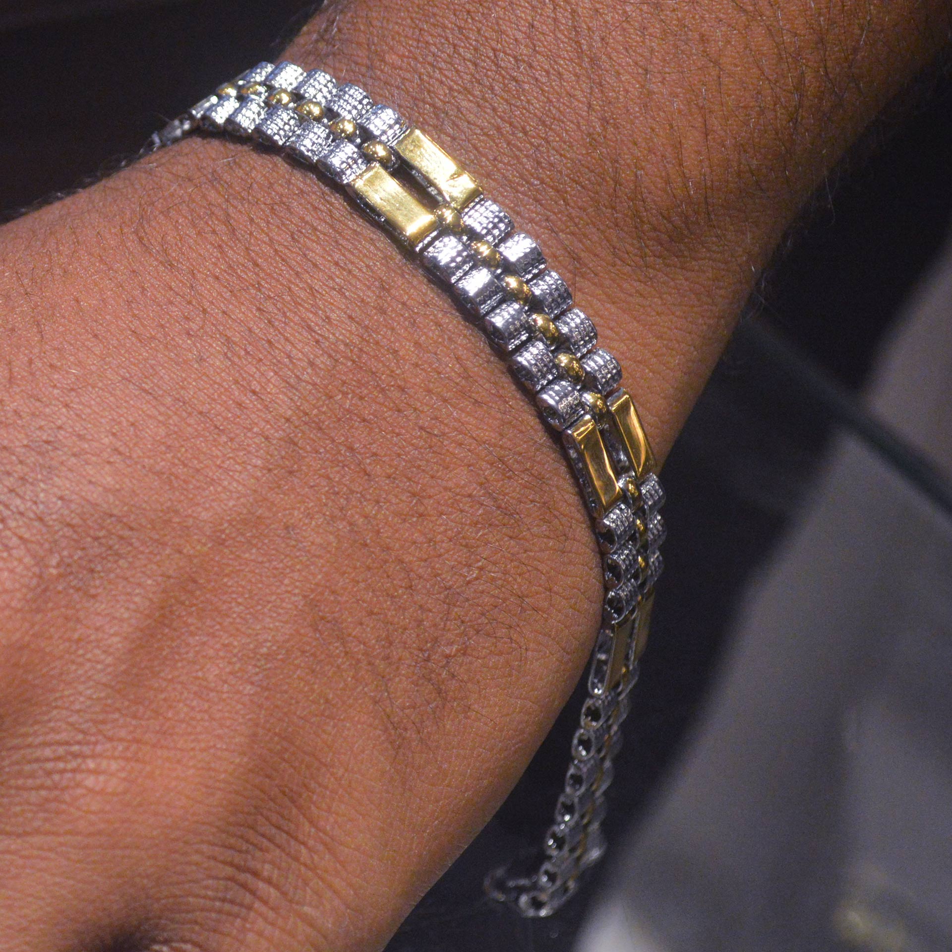 Stone Studded Bracelet – Dual Tone - Image 3